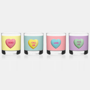 Candy Love Hearts Romantic Words Colourful Whiskey Glass