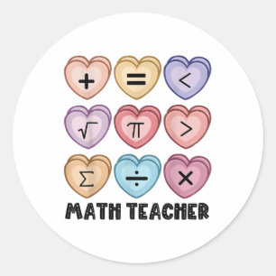 Candy Math Valentines Day Hearts Teacher Mathemati Classic Round Sticker