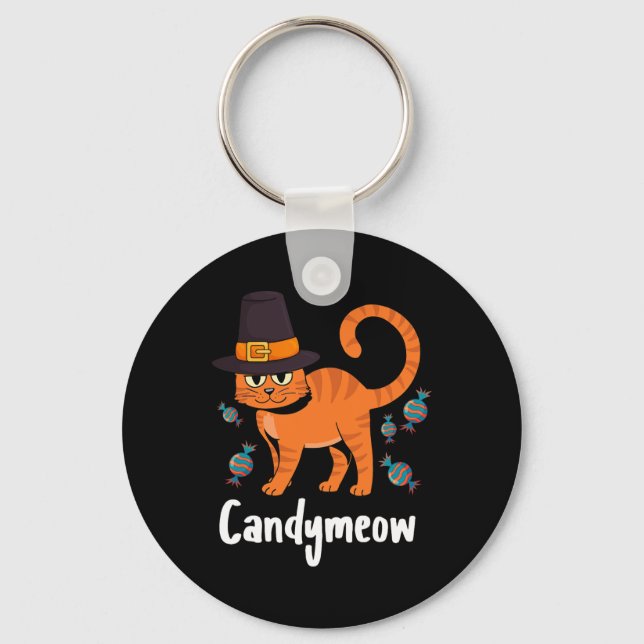 Candy-meow Thanksgiving Day Cat Kitten Lover Fall  Key Ring (Front)
