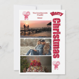 Candy Merry Christmas & 3 Custom Pictures Holiday Card
