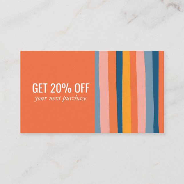Candy Minimalist Stripes Handmade Orange  Business Card (Front)