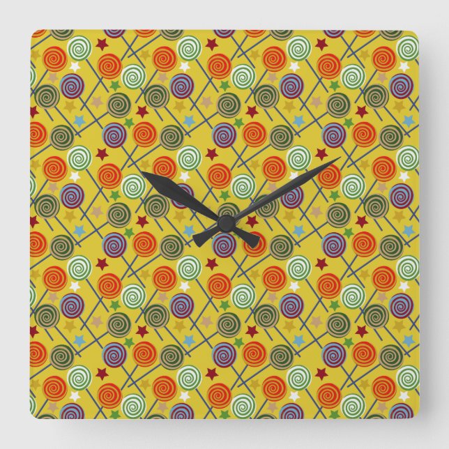 Candy pattern | Lollies pattern | lollipop 30 Square Wall Clock (Front)