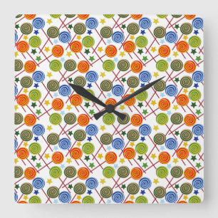 Candy pattern Lollies pattern lollipop 61 Square Wall Clock