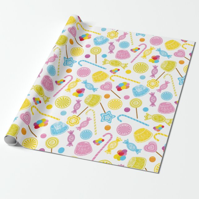 Candy Pattern Lollipop Gumdrops Party Supplies Wrapping Paper (Unrolled)