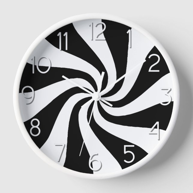 Candy Peppermint Swirl Black and White Clock (Front)