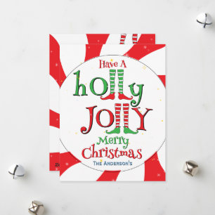 Candy Peppermint Swirl Holly Jolly Merry Christmas Holiday Card
