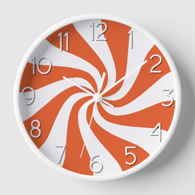 Candy Peppermint Swirl Orange and White Clock (Front)