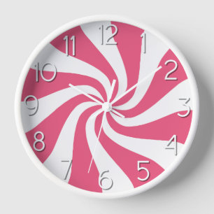 Candy Peppermint Swirl Pink and White Clock