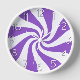 Candy Peppermint Swirl Purple and White Clock