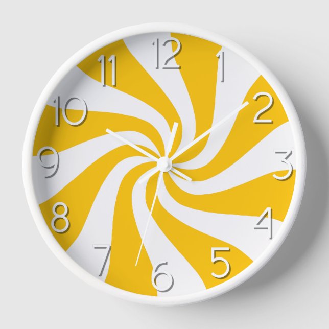 Candy Peppermint Swirl Yellow and White Clock (Front)