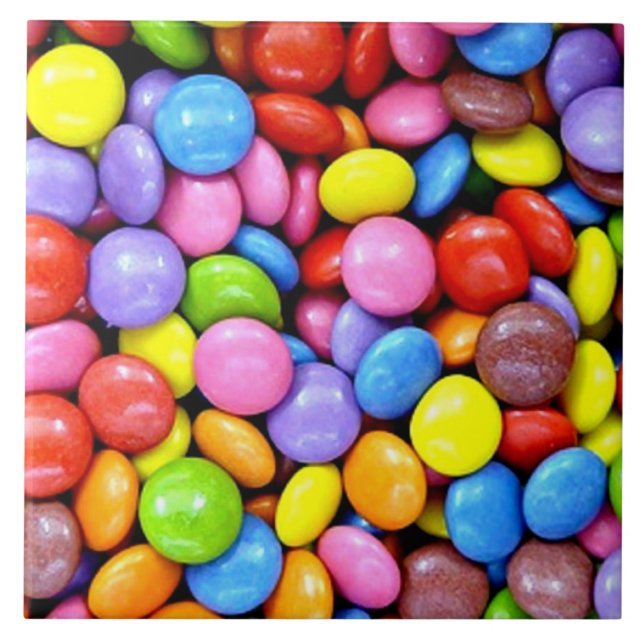 Candy pieces, colourful sweet treats ceramic tile (Front)