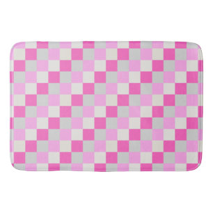 Candy Pink and White Check Pattern Bath Mat