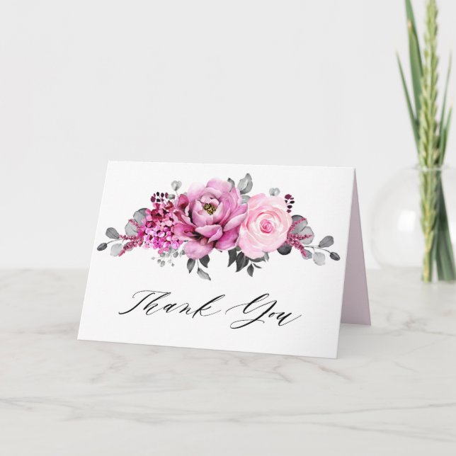 Candy Pink Elegant Ivory Bridal Shower Thank You Card (Front)