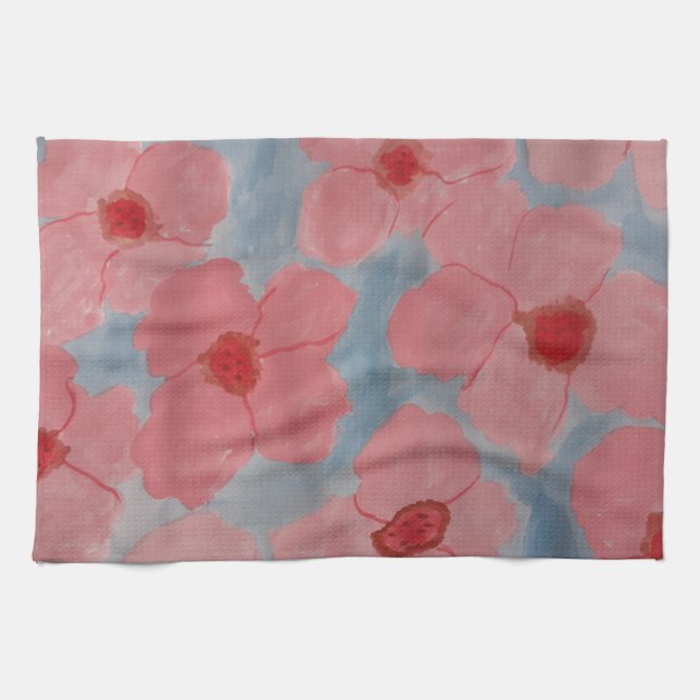 Candy Pink Flowers Tea Towel (Horizontal)