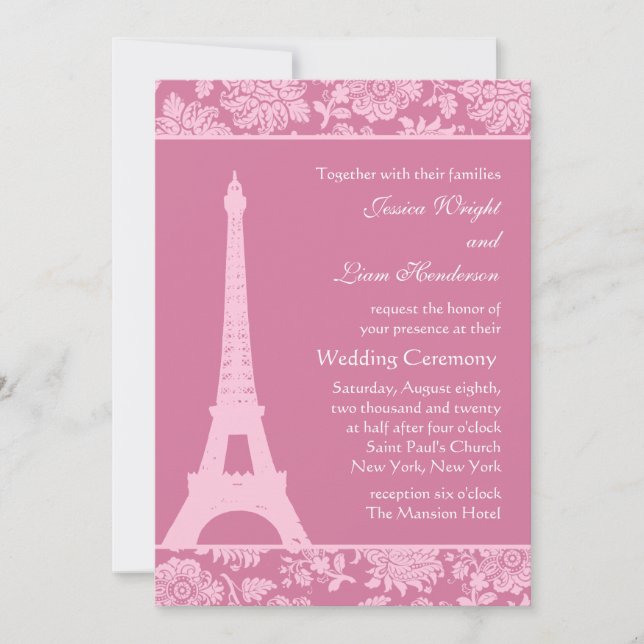 Candy Pink in Paris Wedding Invitation (Front)
