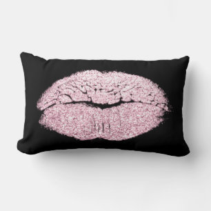 Candy Pink Lips Glitter Black White Makeup Kiss Lumbar Cushion