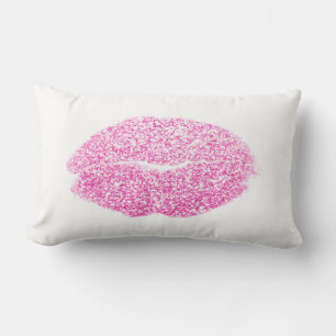 Candy Pink Lips Glitter White Makeup Kiss Glam Lumbar Cushion