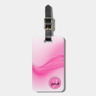 Candy Pink Modern Waves Monogram Luggage Tag