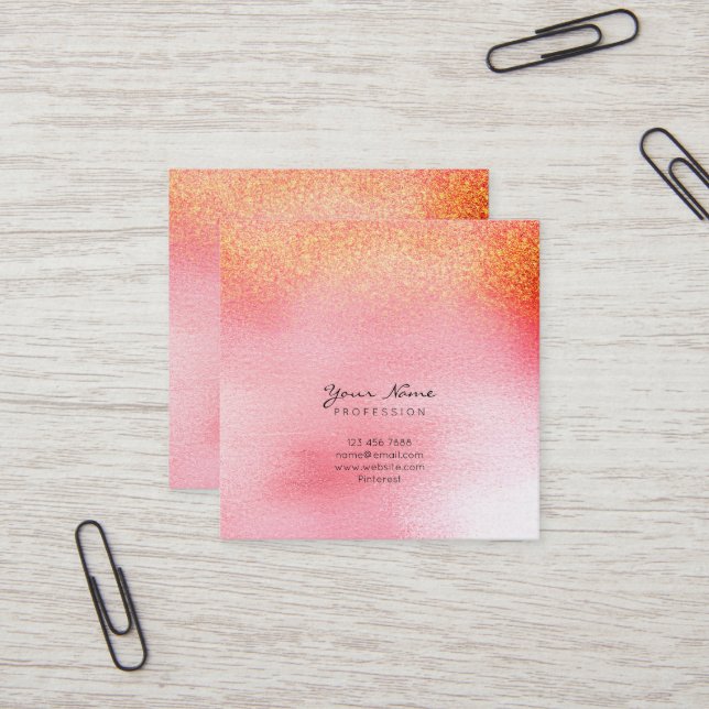 Candy Pink Peach Rose Gold Peach Ombre Square Vip Business Card (Front/Back In Situ)