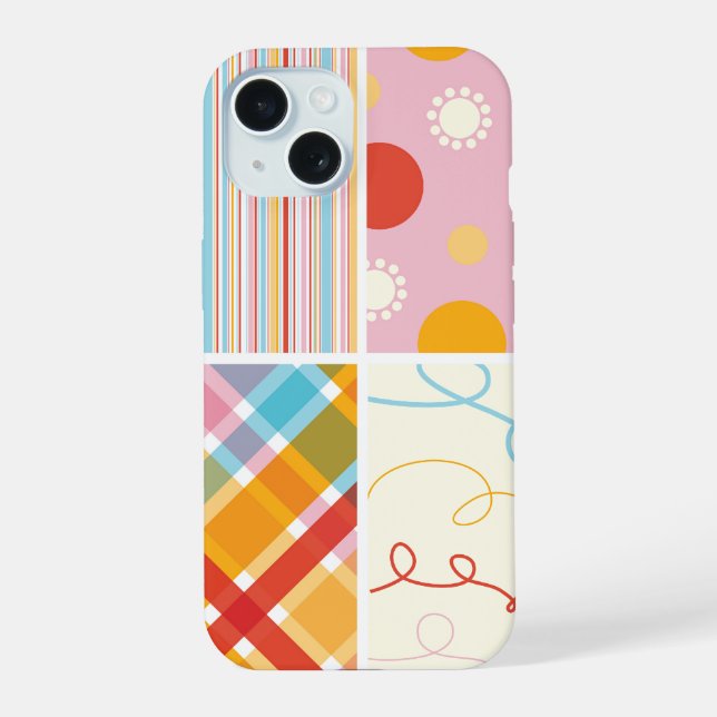 Candy Pink Plaid Check Dots Scribbles Fun Pattern  iPhone 15 Case (Back)
