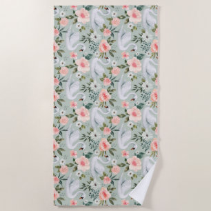 Candy Pink Roses & Swans Beach Towel