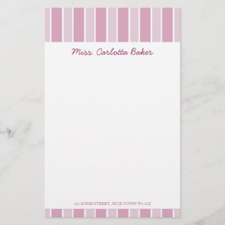 Candy Pink Stripe Personal Stationery