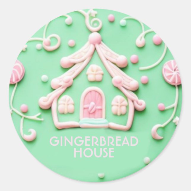Candy/Pnk Gingerbread House/Classic Round Sticker (Front)