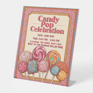 "Candy Pop Celebration" Invitation with Lollipops Pedestal Sign