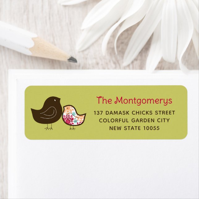 Candy Pop Damask Chicks Baby Shower Address Labels (Insitu)