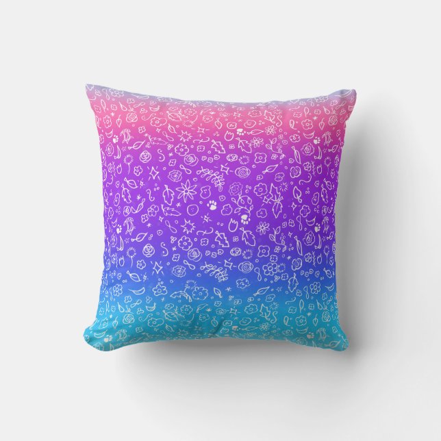 Candy Pop Floral Doodle Art Throw Pillow (Front)