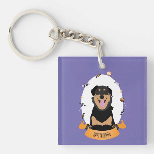 Candy Portrait Rottweiler Dog Purple Orange  Key Ring (Front)