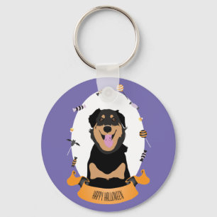 Candy Portrait Rottweiler Dog Purple Orange Key Ring