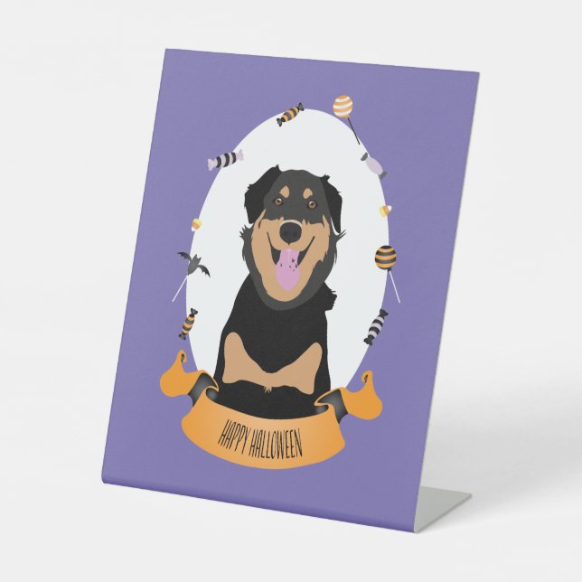 Candy Portrait Rottweiler Dog Purple Orange Pedestal Sign (Front)