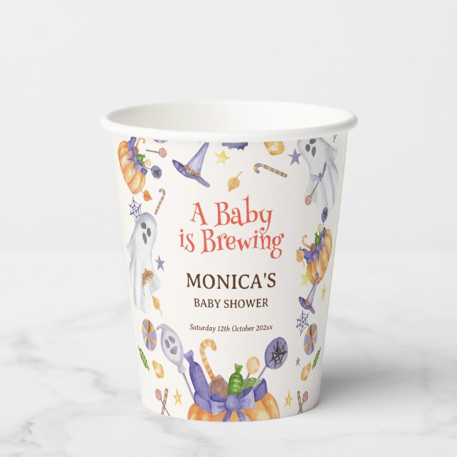 Candy Pumpkin Ghosts Halloween Baby Welcome Sign Paper Cups (Back)