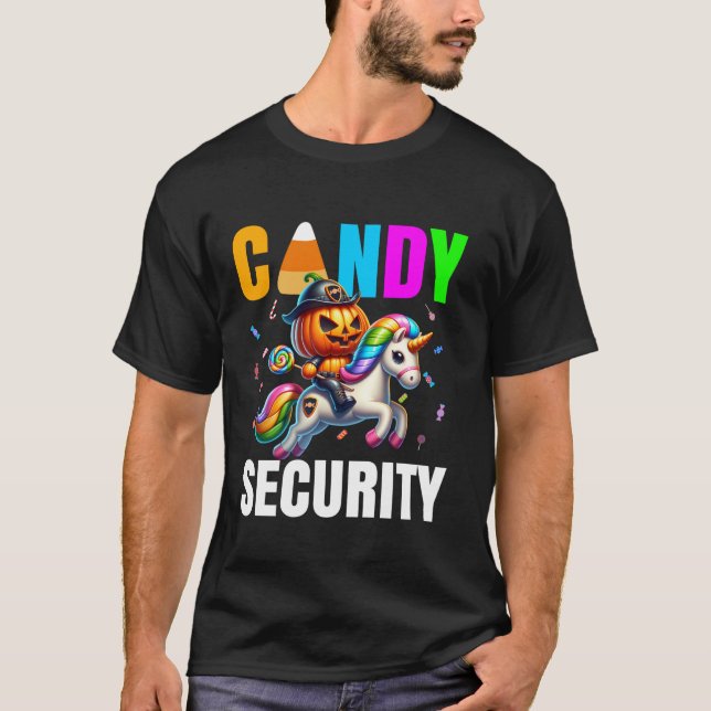 Candy Security Ghost Pumpkin Halloween Dad Mum T S T-Shirt (Front)