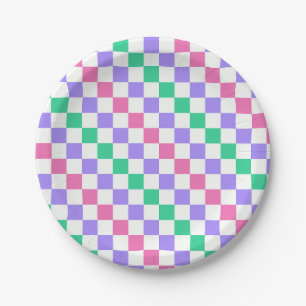 Candy shop diagonal checkerboard pattern paper plate