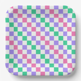 Candy shop diagonal chequerboard pattern paper plate