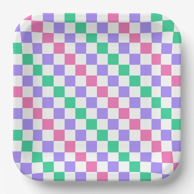 Candy shop diagonal chequerboard pattern paper plate (Front)