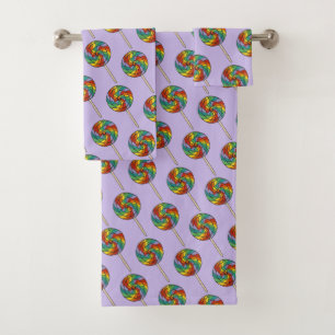 Candy Shoppe Purple Rainbow Lollipop Pop Lolly Bath Towel Set