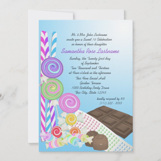 Candy Shoppe Sweet Sixteen Birthday Invitation (Front)