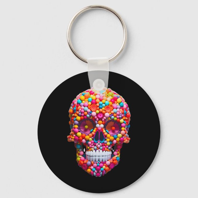 Candy Skull Bubble Gum Skeleton Halloween Candies  Key Ring (Front)