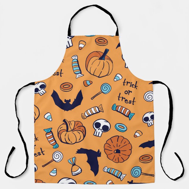 Candy Skull Pumpkin Bat Seamless Pattern. Apron (Front)