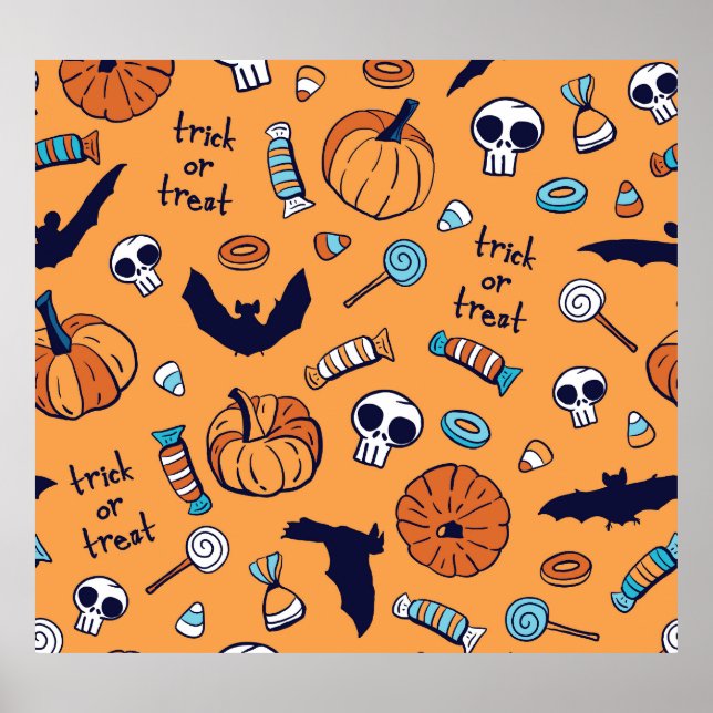 Candy Skull Pumpkin Bat Seamless Pattern. Poster (Front)