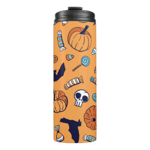 Candy Skull Pumpkin Bat Seamless Pattern. Thermal Tumbler
