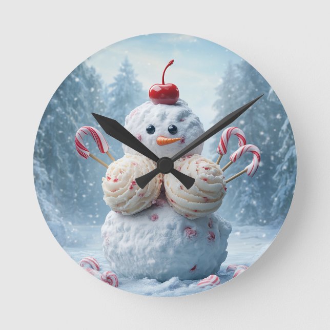 Candy Snowman Wall Clock - Fun Winter Wonderland D (Front)