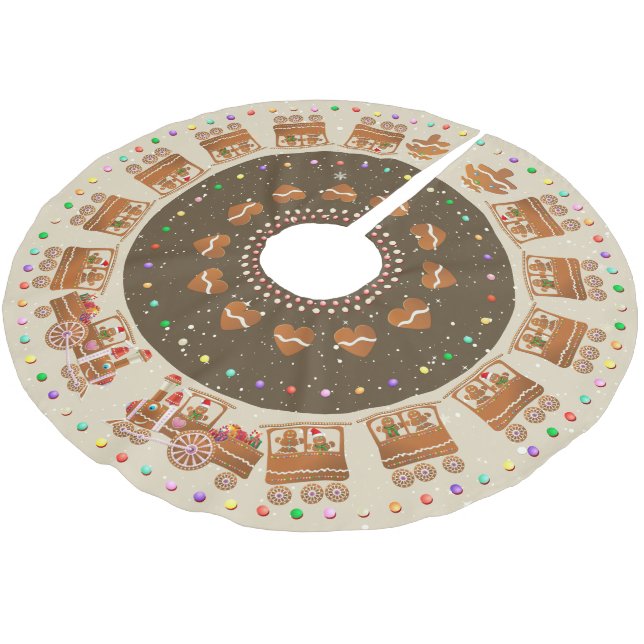 Candy Sprinkled Gingerbread Christmas Train Brushed Polyester Tree Skirt (Angled)