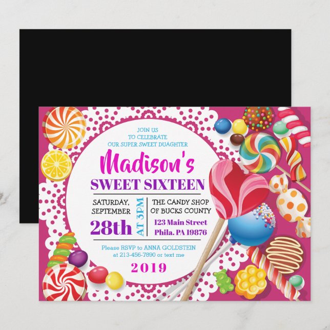 CANDY STORE Sweet Sixteen 16 Invitation (Front/Back)