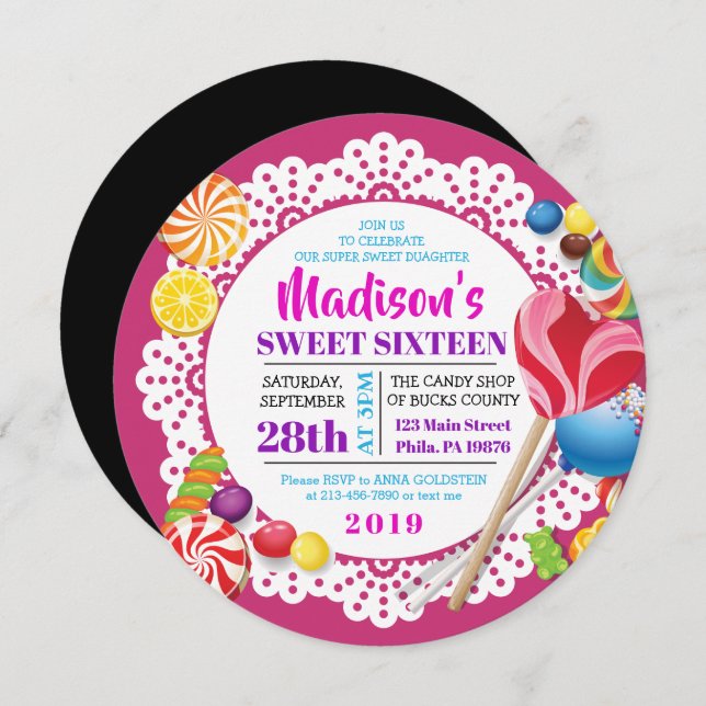 CANDY STORE Sweet Sixteen 16 Invitation (Front/Back)