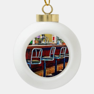 Candy Store With Soda Fountain Ceramic Ball Christmas Ornament