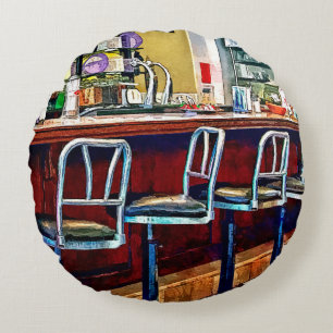 Candy Store With Soda Fountain Round Cushion
